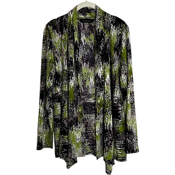 Evan Picone Black Label Womens Open Front Slinky Knit Cardigan Small Green Print - Picture 1 of 5